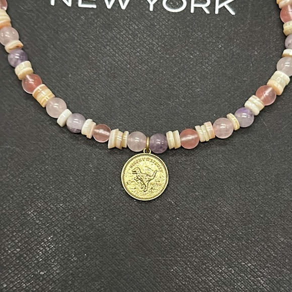 NWT Coach Rexy Coin Beaded Choker Necklace Gem Stone Charm Adjustable Dinosaur - Picture 6 of 10